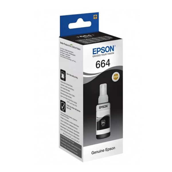 Контейнер с чернилами Epson T6641 для L100 L110 L120 L200 L210 L300 L350 L355 L550 L555 L1300 Black черный C13T66414A