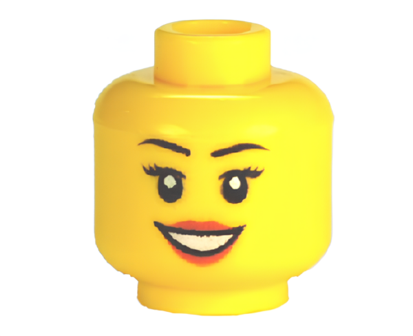 Голова Lego Minifigure, Head Female Black Eyebrows and Eyelashes, Medium Nougat Lips, and Open Mouth Smile with Teeth Pattern - Hollow Stud 3626cpb0633