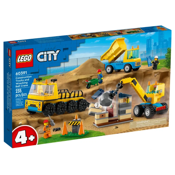 Конструктор LEGO City 60391 Строительные машины и кран с шаром для сноса