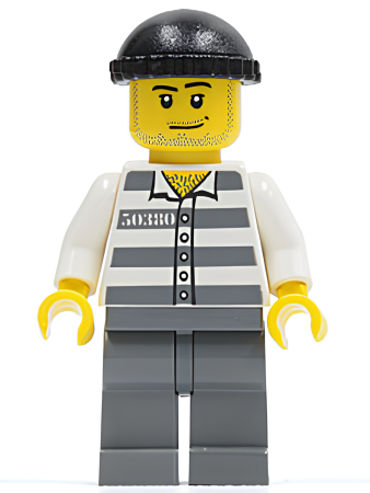 Минифигурка LegoPolice - Jail Prisoner 50380 Prison Stripes, Dark Bluish Gray Legs, Black Knit Cap, Smirk and Stubble Beard cty0200 U