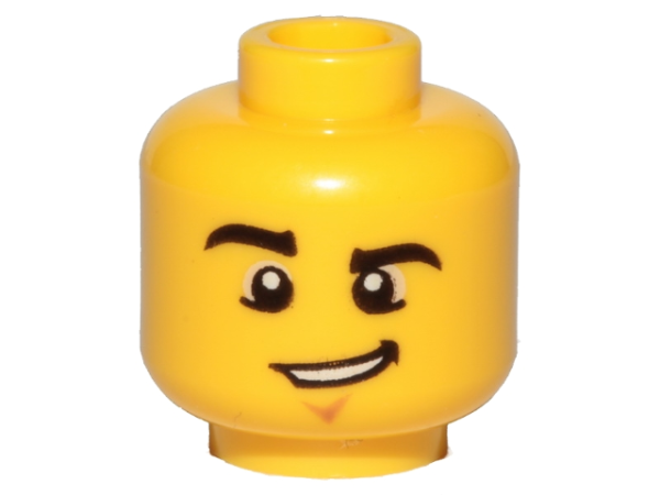 Голова Lego Minifigure, Head Male Black Eyebrows, Raised Right Eyebrow, Chin Dimple, and Lopsided Grin with Teeth Pattern - Hollow Stud 3626cpb0857