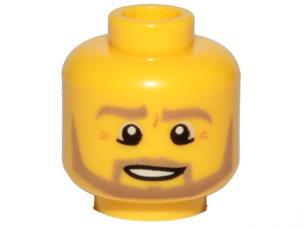 Голова Lego Minifigure, Head Beard Dark Tan Angular, Pupils, Bottom Eye Lid Line, Teeth Pattern - Hollow Stud 3626cpb0849