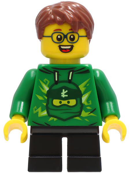 Минифигурка Lego Boy - Green Ninjago Hoodie, Black Short Legs, Reddish Brown Hair cty1233