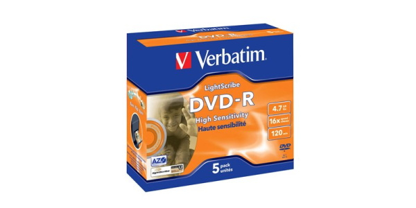 Диск DVD-R Verbatim 4.7Gb 16x Jewel Case LightScribe 5шт 43621