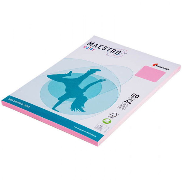 Бумага цветная А4 Maestro Color пастель розовая, 80 г/кв.м, 100 листов PI25