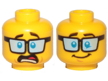 Голова Lego Minifigure, Head Dual Sided Blue Tinted Glasses, Dark Brown Eyebrows, Shocked / Smile Pattern - Hollow Stud 3626cpb1841 New