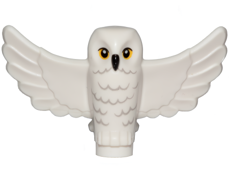 Сова Lego Owl, Spread Wings with Black Beak, Yellow Eyes, and Light Bluish Gray Rippled Chest Feathers Pattern (HP Hedwig) 67632pb01