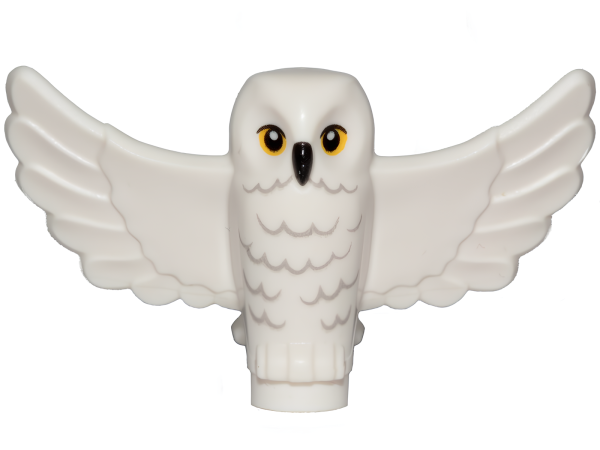 Сова Lego Owl, Spread Wings with Black Beak, Yellow Eyes, and Light Bluish Gray Rippled Chest Feathers Pattern (HP Hedwig) 67632pb01