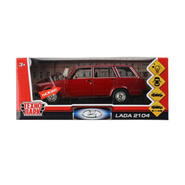 Машина металл свет-звук LADA 2104, 17 см свет-звук, двери, капот, багажник, инерционная, красный