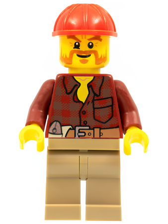 Минифигурка Lego Flannel Shirt with Pocket and Belt, Dark Tan Legs, Red Construction Helmet, Beard cty0467