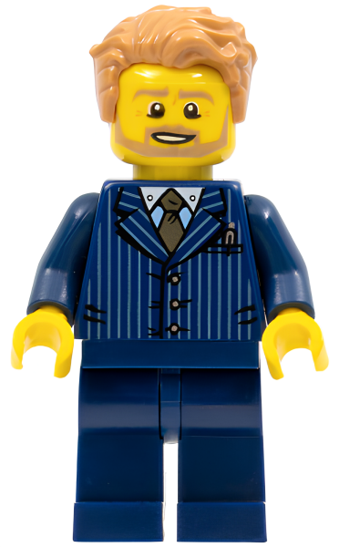 Минифигурка Lego Businessman - Pinstripe Jacket and Gold Tie, Dark Blue Legs, Medium Nougat Tousled Hair, Beard twn277