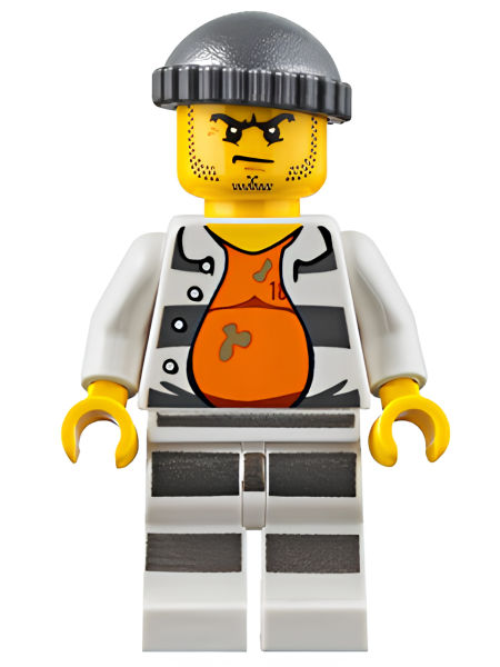 Минифигурка Lego Police - Jail Prisoner 18675, Open Shirt, Striped Legs, Gray Knit Cap cty0643