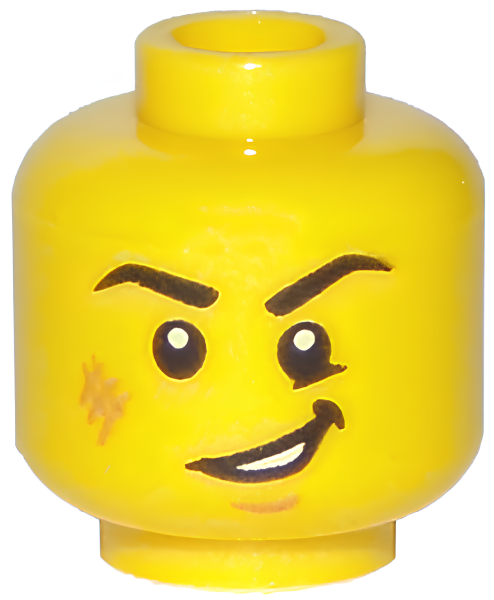 Голова Lego Minifigure, Head Black Eyebrows, White Pupils, Cheek Scuff, Open Mouth Smile Pattern - Hollow Stud 3626cpb1769