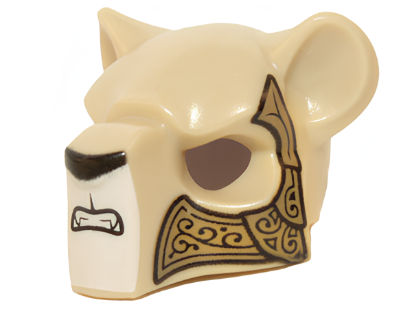 Lego Minifigure Headgear Mask Feline with Black Nose, Bared Teeth and Ornate Gold Armor Plates 15084pb04 