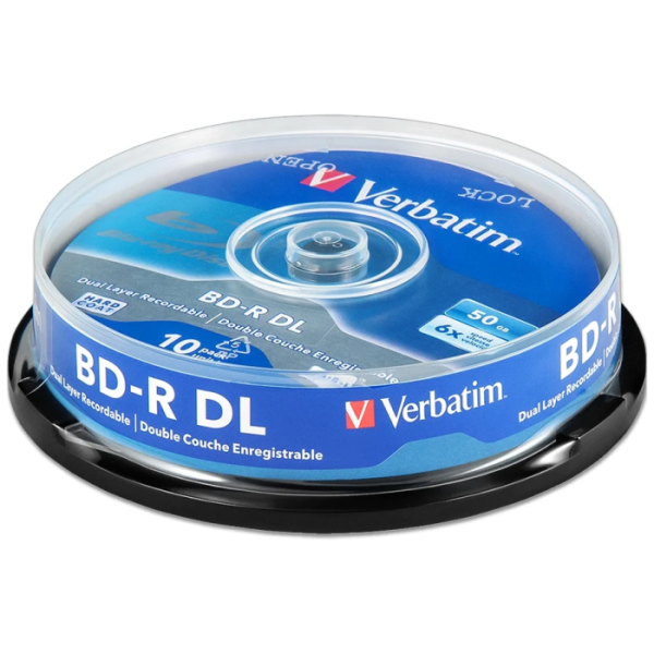 Диск BD-R DL 50Gb Verbatim 6x cake, упаковка 10 штук (43746)