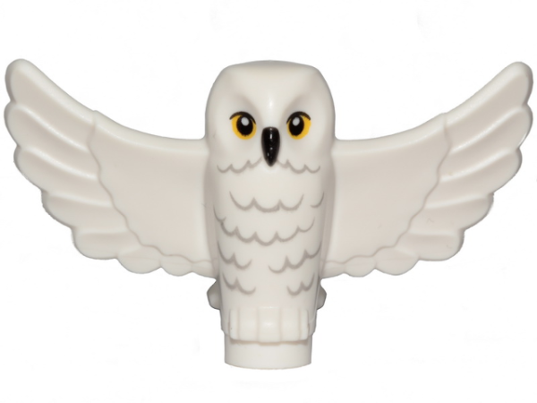 Сова LegoOwl, Spread Wings with Black Beak, Yellow Eyes, and Light Bluish Gray Rippled Chest Feathers Pattern (HP Hedwig) 67632pb01