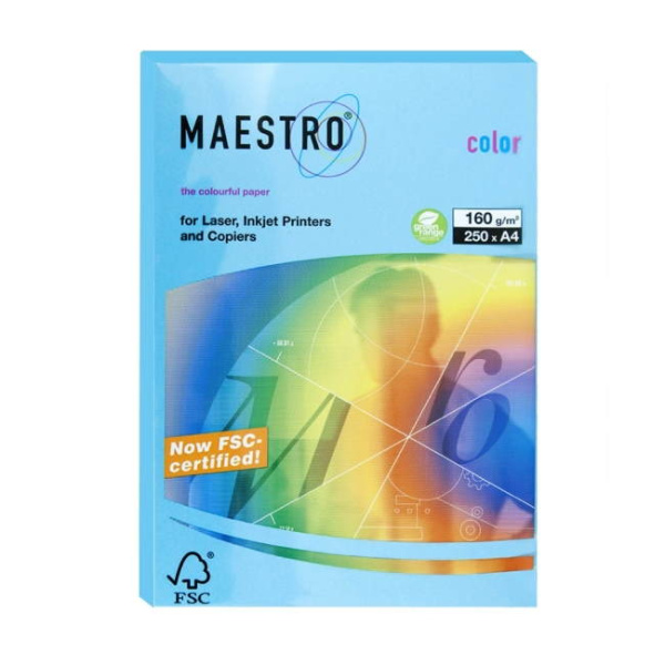 Бумага офисная цветная "Maestro Color pale" А4 250л 160г/м2 светло-синий (AB48)