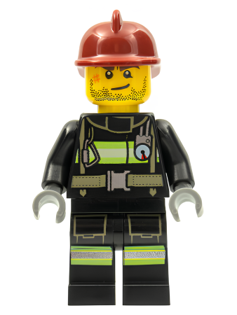 Минифигурка Lego  Fire - Reflective Stripes with Utility Belt, Dark Red Fire Helmet, Crooked Smile and Scar cty0343 U