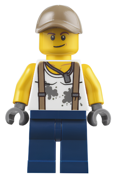 Минифигурка Lego City Jungle Engineer - White Shirt with Suspenders and Dirt Stains, Dark Blue Legs, Dark Tan Cap with Hole, Smirk cty0802 U