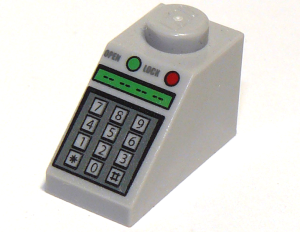 Lego Slope 45 2 x 1 with Number Keypad, 'OPEN', 'LOCK', and Green and Red Buttons Pattern 3040pb010