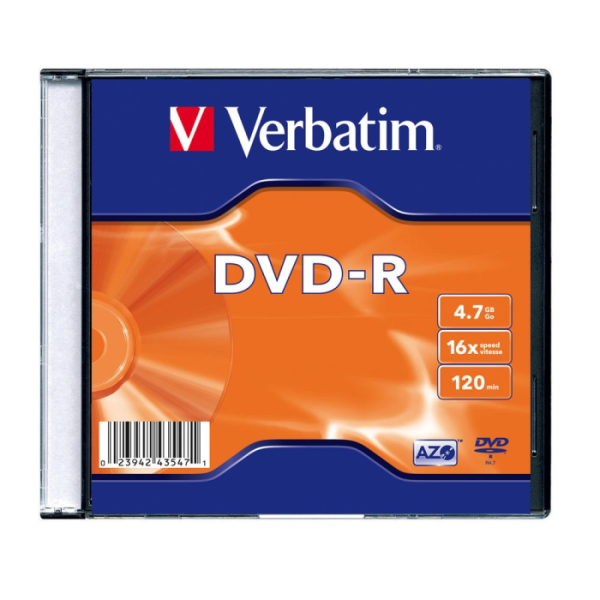Диск Verbatim DVD-R 4.7Gb 16x Slim (43547)