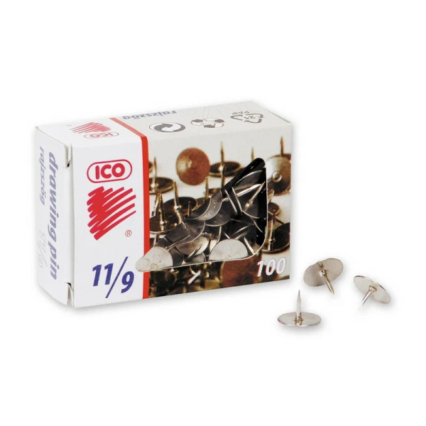 Кнопки канцелярские ICO металлические стальные (100 штук в упаковке)
