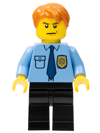 Минифигурка Lego Police - City Shirt with Dark Blue Tie and Gold Badge, Black Legs, Dark Orange Short Tousled Hair  cty0212 U