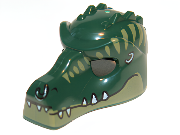 Lego Minifigure Headgear Mask Crocodile with Teeth, Earrings and Olive Green Stripes 12551pb02