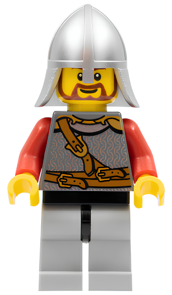 Минифигурка Lego  Kingdoms - Lion Knight Scale Mail with Chest Strap and Belt, Helmet with Neck Protector, Brown Beard Rounded cas450