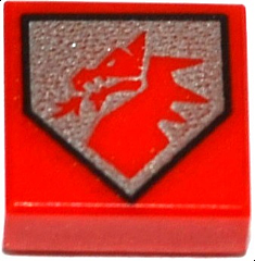 Tile 1 x 1 with Groove with Red Dragon Head on Silver Pentagonal Shield Pattern 3070pb105