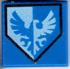 Tile 1 x 1 with Groove with Blue and White Falcon on Pentagonal Shield Pattern 3070pb100