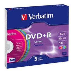 Диски DVD+R Verbatim 5шт slim color 43556