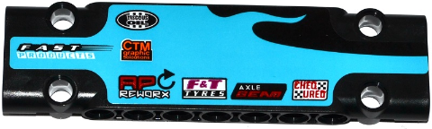 Technic, Panel Plate 3 x 11 x 1 with Sponsor Logos on Medium Azure Flame Pattern Model Left Side (Sticker) - Set 42050 15458pb003L